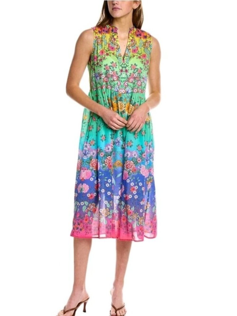 Johnny Was Tiered Maxi Dress S Cotton Floral Multicolor Sleeveless Boho